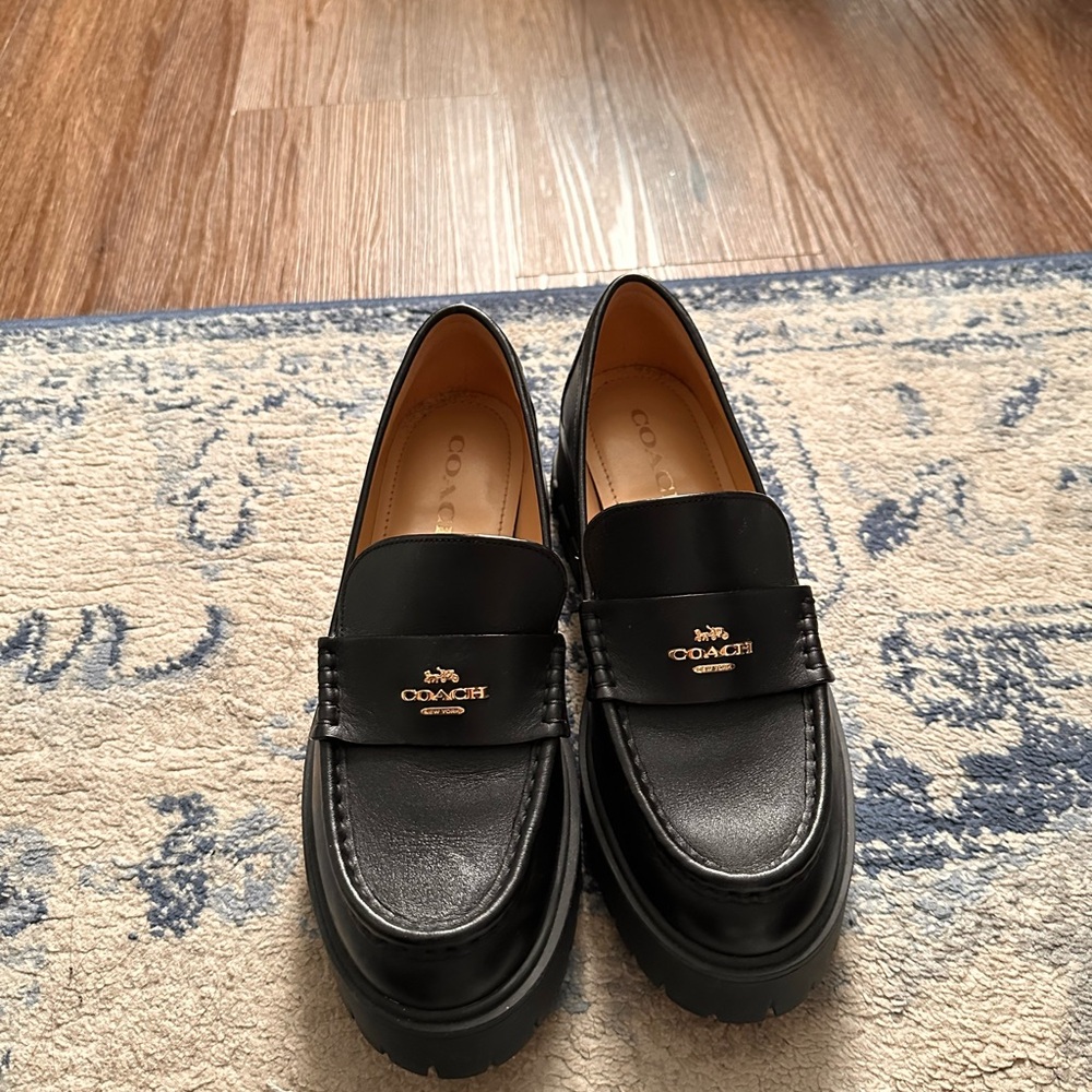Coach Black Leather Slip-On Loafers for Women
